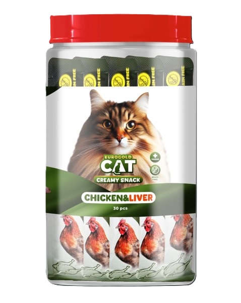 Eurogold - Eurogold Tavuk Ciğer Krema Kedi Ödülü (Kavanoz) 15 Gr X 30 Adet