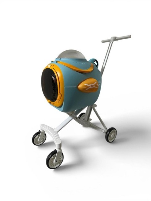 Ewox - Ewox Astronot Model Fanlı Evcil Hayvan Taşıma Arabası P50-M Mavi Turuncu