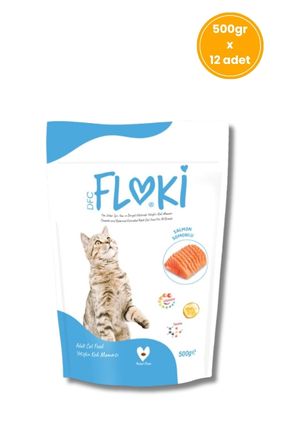 Floki - Floki Somonlu Yetişkin Kedi Maması 500 Gr X 12 Adet