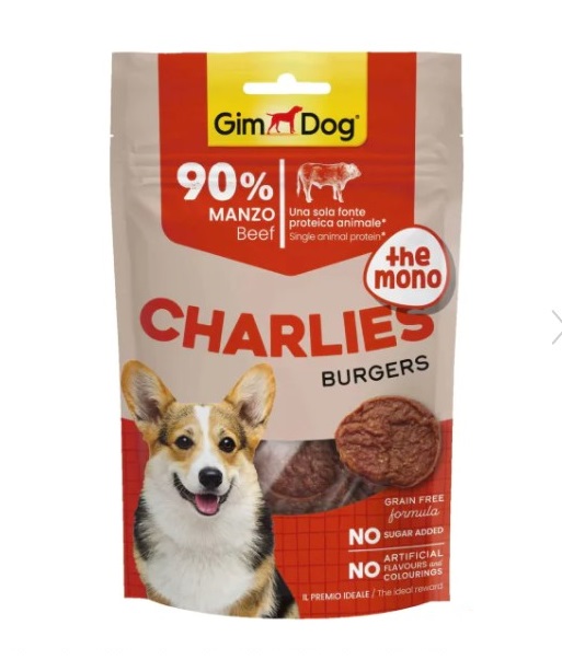 GimDog Charlies Burgers Sığır Etli Tahılsız ve Şekersiz Köpek Ödül Maması 70gr