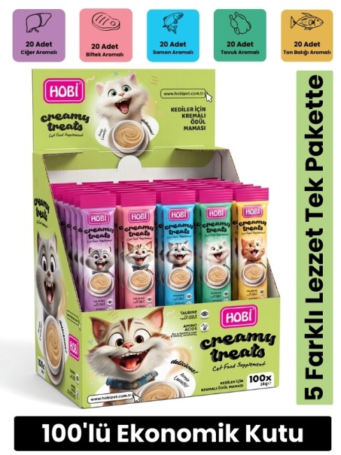 Hobi - Hobi 5 Çeşit Karışık Krema Kedi Ödül Maması 14 gr x 100 Adet