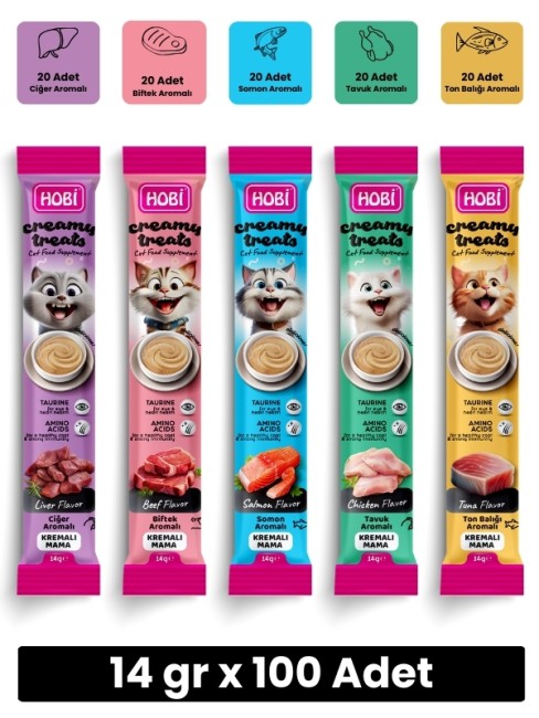 Hobi 5 Çeşit Karışık Krema Kedi Ödül Maması 14 gr x 100 Adet - Thumbnail