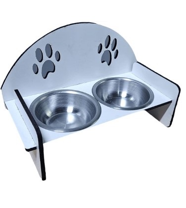 Hobi - Hobi Ahşap Arkalı Ayaklı İkili Metal Kedi Köpek Mama Ve Su Kabı Ef323