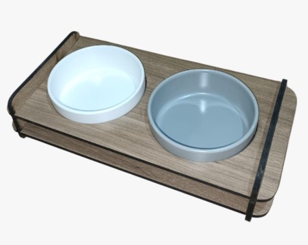 Hobi - Hobi Ahşap Ayaklı Seramik İkili Mama Kabı