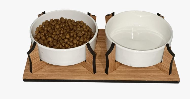 Hobi Ters Ayaklı Seramik İkili Dikdörtgen Mama Kabı