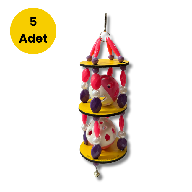 Hobi - Hobi Ahşap Çift Katlı Boncuklu Zilli Kuş Oyuncağı EF41 - 5 Adet