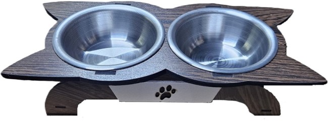 Hobi - Hobi Ahşap Kulaklı Ayaklı İkili Metal Kedi Köpek Mama Ve Su Kabı Ef327