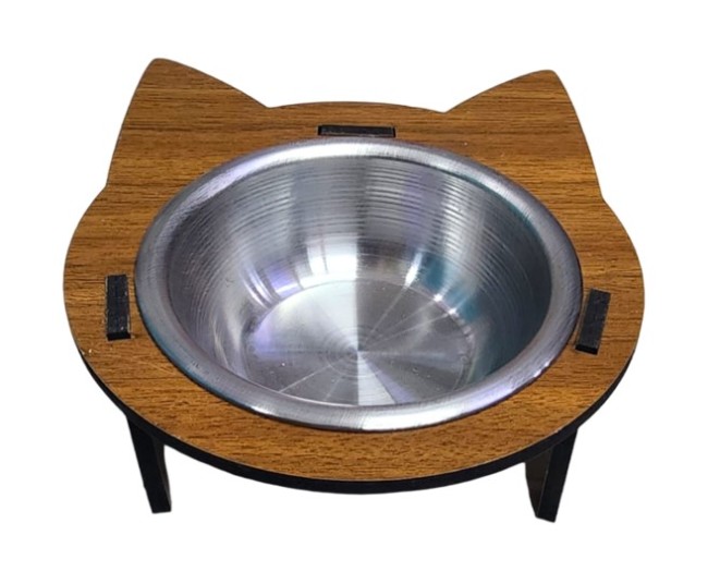 Hobi - Hobi Ahşap Kulaklı Ayaklı Tekli Metal Kedi Köpek Mama Ve Su Kabı Ef328