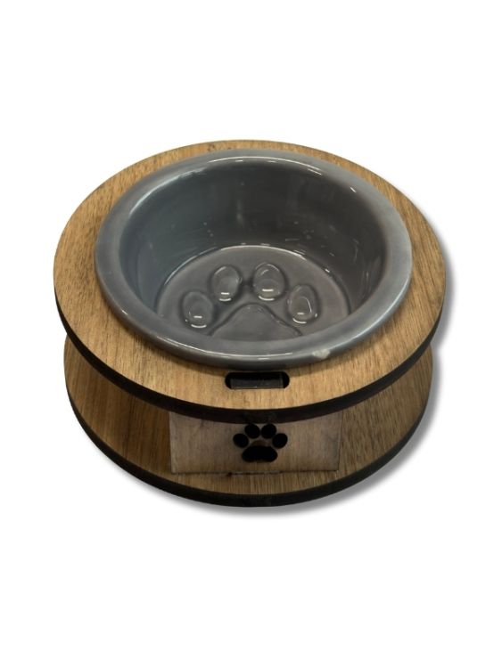 Hobi Ahşap Standlı Tekli Seramik Mama ve Su Kabı