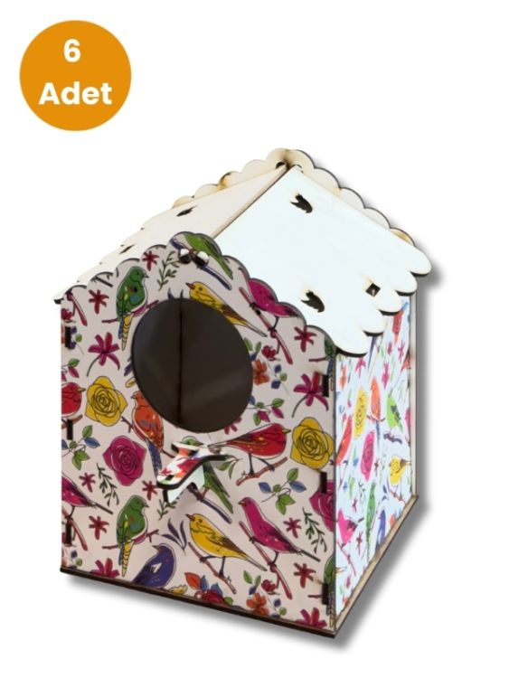 Hobi Baskılı Çatılı Renkli Muhabbet Yuvalık X 6 Adet