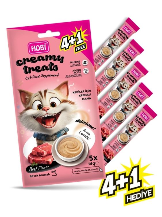 Hobi Biftek Aromalı Krema Kedi Ödül Maması 14 gr x 5 Adet
