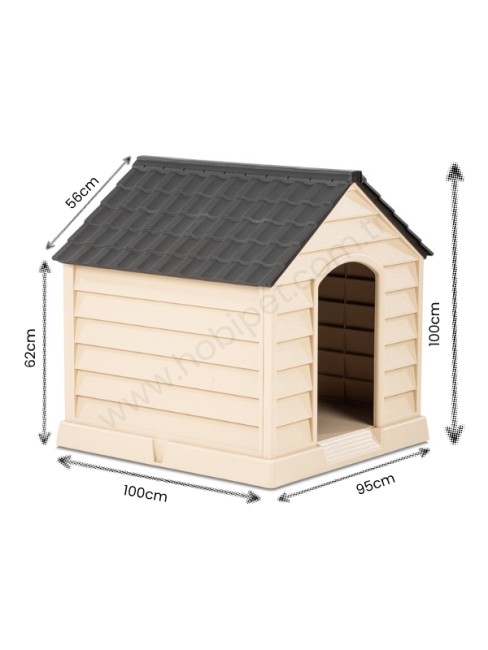 Hobi - Hobi Büyük Boy Plastik Köpek Kulübesi Antrasit Renk 95x95x100cm