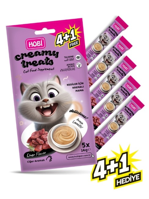 Hobi - Hobi Ciğer Aromalı Krema Kedi Ödül Maması 14 gr x 5 Adet