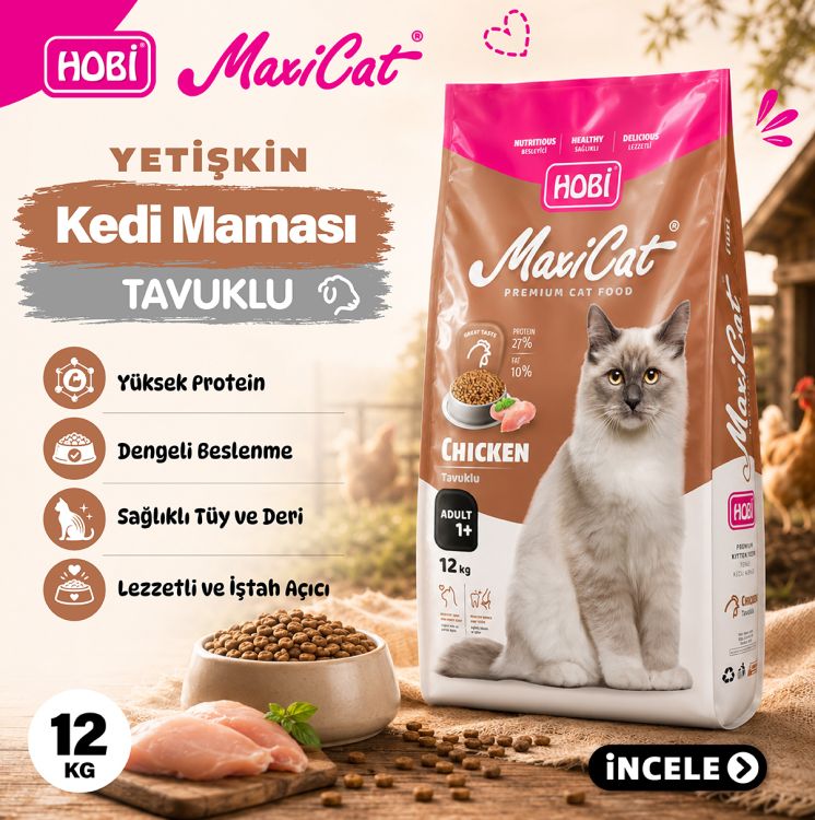 Hobi Maxicat Premium Tavuklu Yetişkin Kedi Maması 12 kg