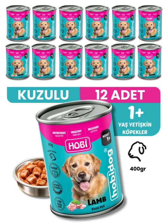 Hobi Hobidog Kuzu Etli Yetişkin Köpek Konservesi 400 Gr X 12 Adet