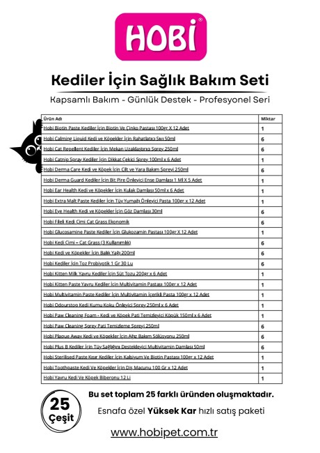 Hobi Kedi Sağlık ve Bakım Seti – 25 Çeşit Esnafa Özel Paket - Thumbnail