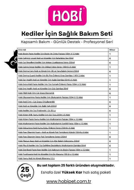 Hobi Kedi Sağlık ve Bakım Seti – 25 Çeşit Esnafa Özel Paket