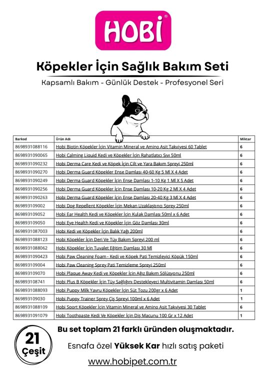 Hobi Köpek Sağlık ve Bakım Seti – 21 Çeşit Esnafa Özel Paket