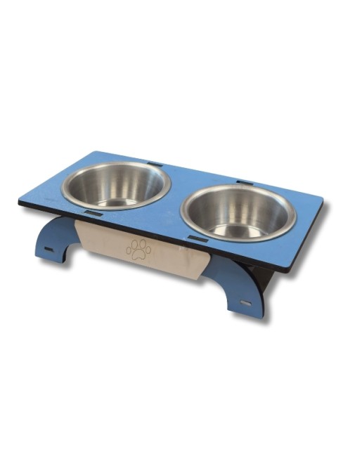 Hobi - Hobi EF-325 Köşeli Ahşap Ayaklı İkili Metal Kedi Köpek Mama Ve Su Kabı 