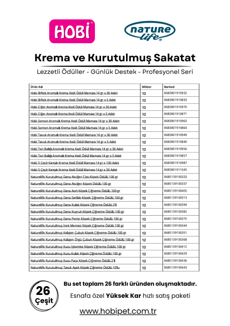 Hobi Krema + Naturelife Kurutuluş Köpek Ödülü Seti 26 Çeşit Esnafa Özel Paket - Thumbnail