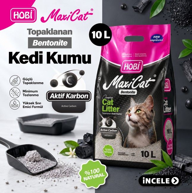 Hobi - Hobi Maxicat Aktif Karbonlu Bentonit Kedi Kumu 10 Litre