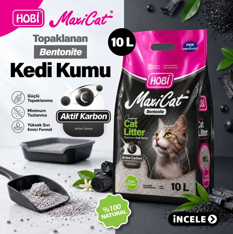 Hobi Maxicat Aktif Karbonlu Bentonit Kedi Kumu 10 Litre