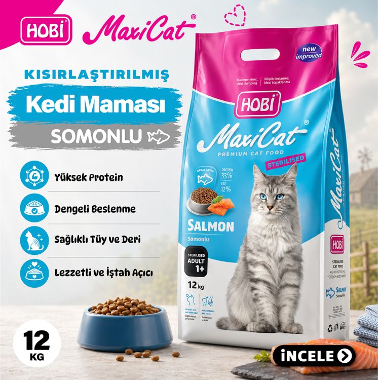 Hobi Maxicat Kısırlaştırılmış Somonlu Kedi Maması 12 Kg