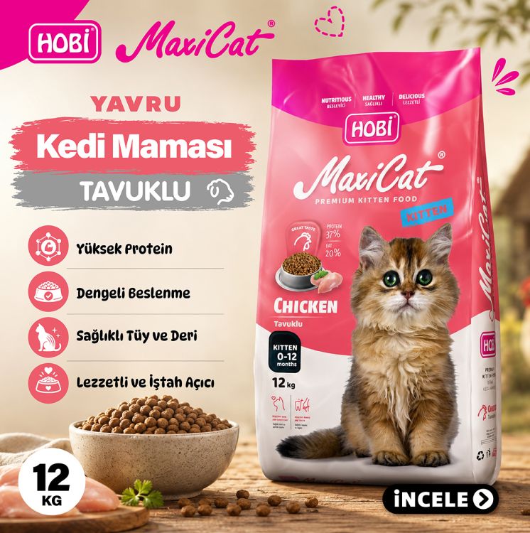 Hobi Maxicat Kitten Tavuklu Yavru Kedi Maması 12 kg