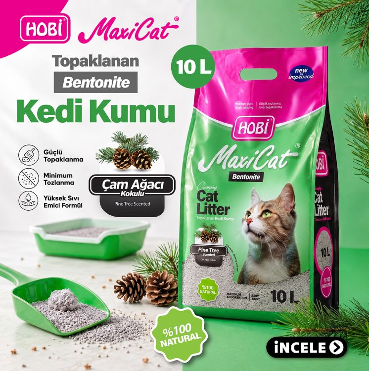 Hobi Maxicat Çam Kokulu Bentonit Kedi Kumu 10 Litre