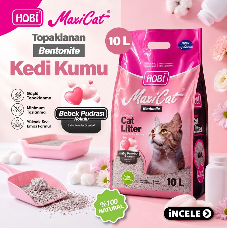 Hobi Maxicat Bebek Pudralı Bentonit Kedi Kumu 10 Litre