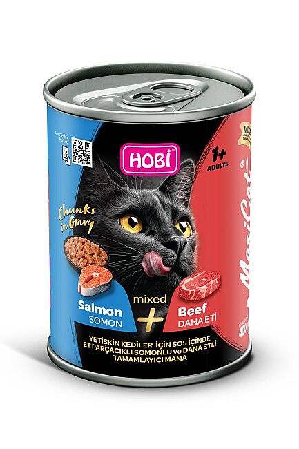 Hobi - Hobi Maxicat Mixed Somon ve Dana Etli Parça Etli Yetişkin Kedi Konservesi 400 Gr