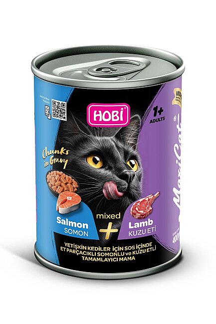 Hobi - Hobi Maxicat Mixed Somon ve Kuzu Etli Parça Etli Yetişkin Kedi Konservesi 400 Gr