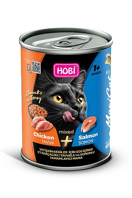 Hobi - Hobi Maxicat Mixed Tavuk ve Somon Etli Parça Etli Yetişkin Kedi Konservesi 400 Gr