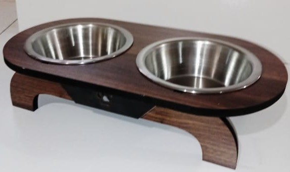 Hobi Oval Ahşap Ayaklı İkili Metal Kedi Köpek Mama Ve Su Kabı Ef324