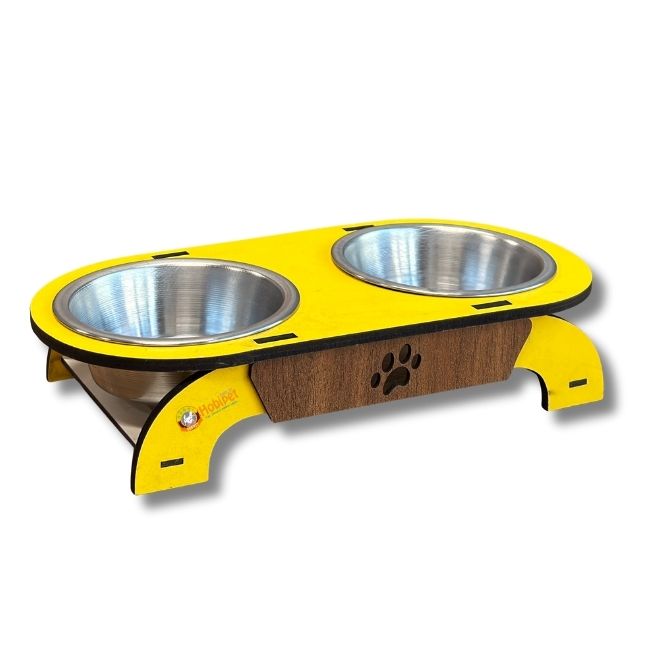 Hobi - Hobi EF-324 Oval Ahşap Ayaklı İkili Metal Mama ve Su Kabı