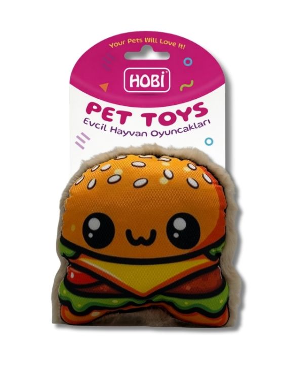 Hobi Pet Toys Hamburger Figürlü Zilli Kedi & Köpek Oyuncağı RD1070 6’lı Paket