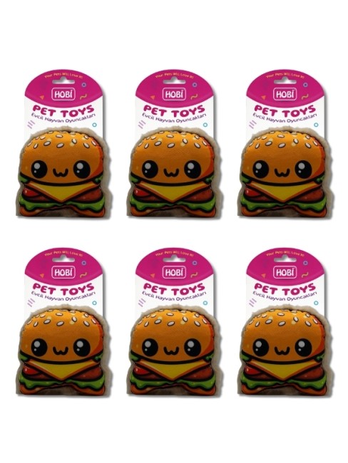 Hobi - Hobi Pet Toys Hamburger Figürlü Zilli Kedi & Köpek Oyuncağı RD1070 6’lı Paket