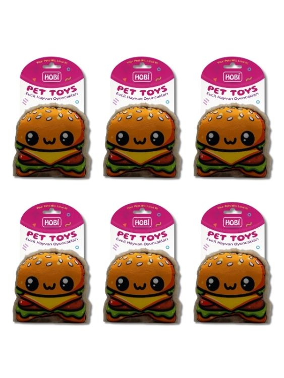 Hobi Pet Toys Hamburger Figürlü Zilli Kedi & Köpek Oyuncağı RD1070 6’lı Paket