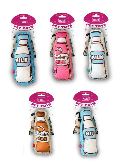 Hobi - Hobi Pet Toys Süt Şişesi Figürlü Zilli Oyuncak RD1012 18 Cm 5’li Paket