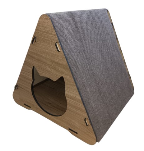 Hobi Tırmalamalı Ahşap Üçgen Kedi Evi