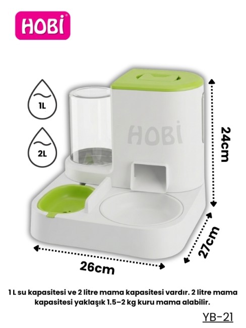 Hobi - Hobi YB-21 İkisi Bir Arada Kedi & Köpek Mama-Su Kabı 1L + 2L