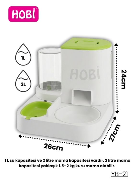 Hobi YB-21 İkisi Bir Arada Kedi & Köpek Mama-Su Kabı 1L + 2L