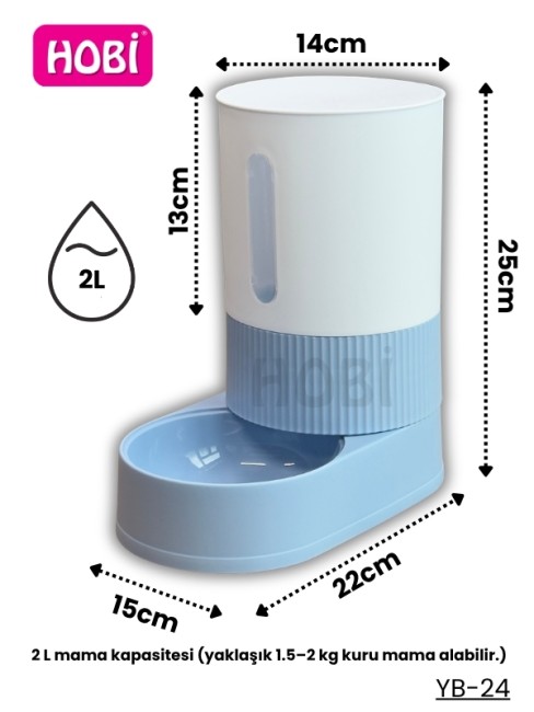 Hobi - Hobi YB-24 Otomatik Rezervli Kedi & Köpek Mama Kabı 2 L Tekli
