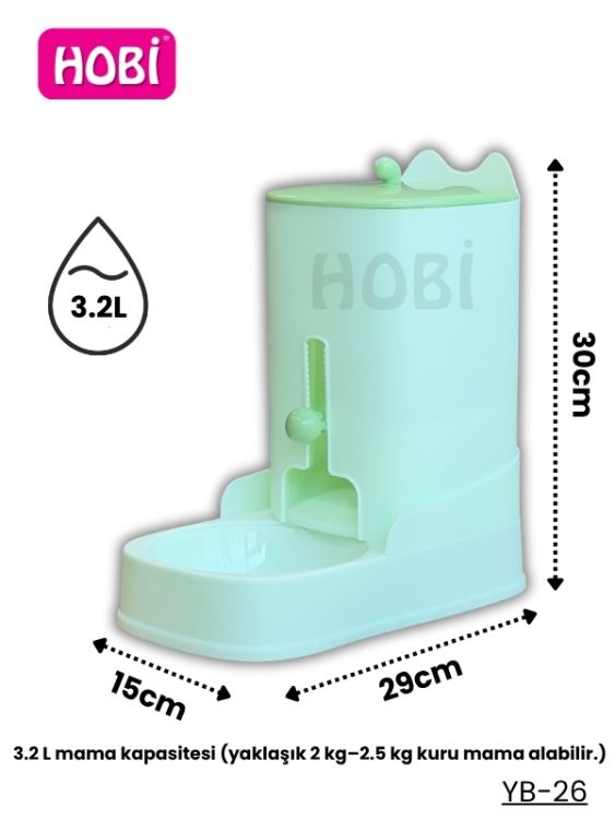 Hobi YB-26 Otomatik Rezervli Kedi & Köpek Mama Kabı 3.2 L Tekli