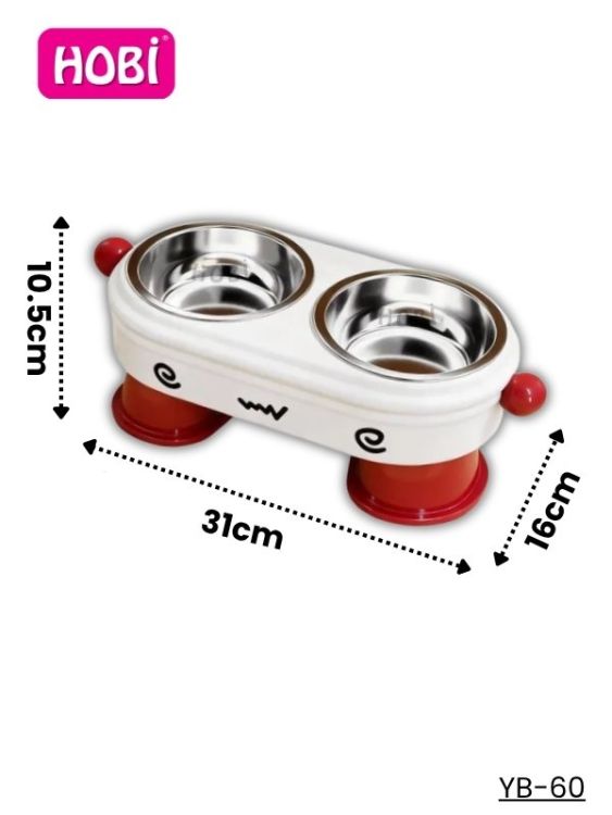 Hobi YB-60 Plastik Standlı Çelik Mama ve Su Kabı Krem & Kırmızı