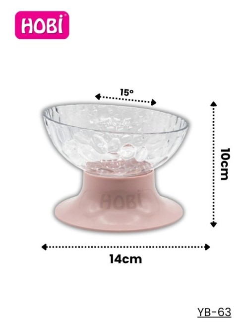 Hobi - Hobi YB-63 15° Eğimli Plastik Standlı Şeffaf Mama Kabı 14 cm