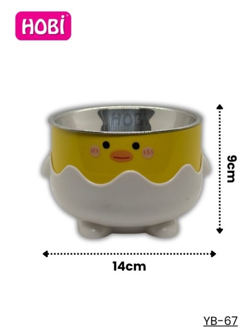 Hobi - Hobi YB-67 Civciv Desenli Plastik Standlı Çelik Mama Kabı Sarı & Beyaz 14 cm
