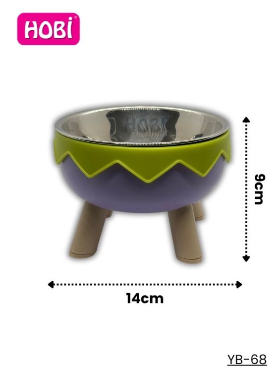 Hobi YB-68 Mor & Yeşil Ayaklı Paslanmaz Çelik Kedi & Köpek Mama Kabı 14 cm