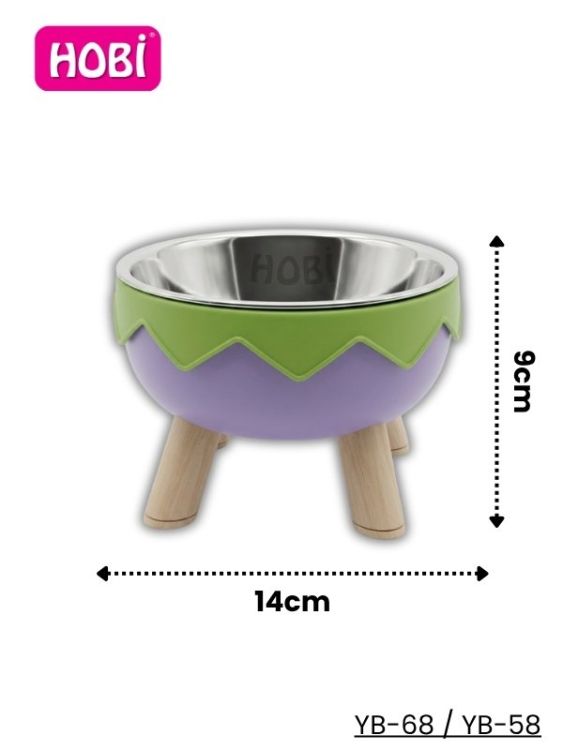 Hobi YB-68 / YB-58 Mor & Yeşil Ayaklı Paslanmaz Çelik Mama Kabı 14 cm