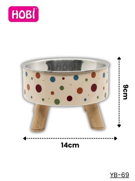 Hobi YB-69 Renkli Puantiyeli Plastik Ayaklı Paslanmaz Çelik Mama Kabı 14 cm